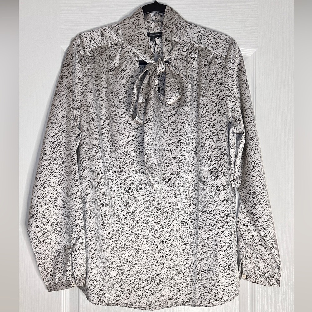 Adrianna Papell Silver Tie-Neck Blouse, Medium